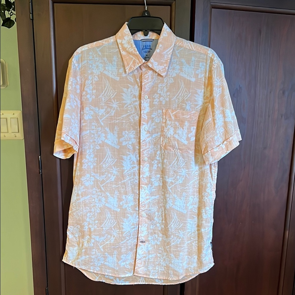 Izod Orange and White Casual Button Down Shirt